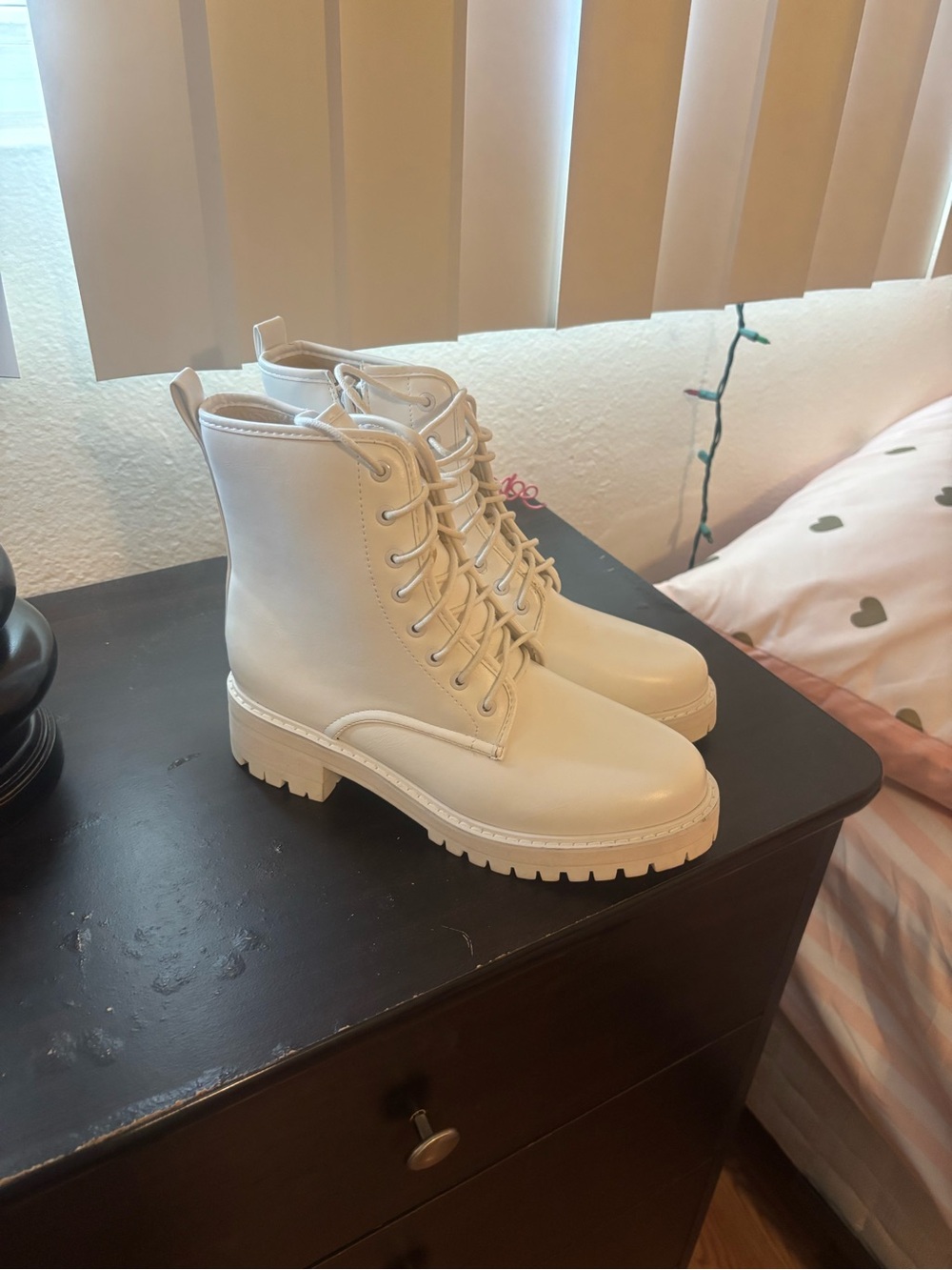 White Lace-Up Combat Boots Women’s Fashion Boots